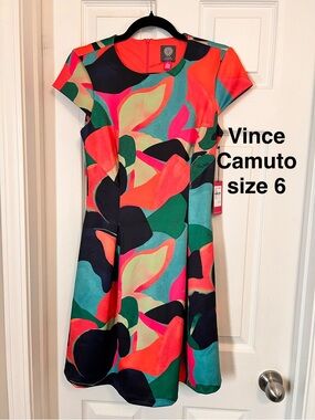 Vince Camuto Bright Multicolor Abstract Fit & Flare Mini Dress